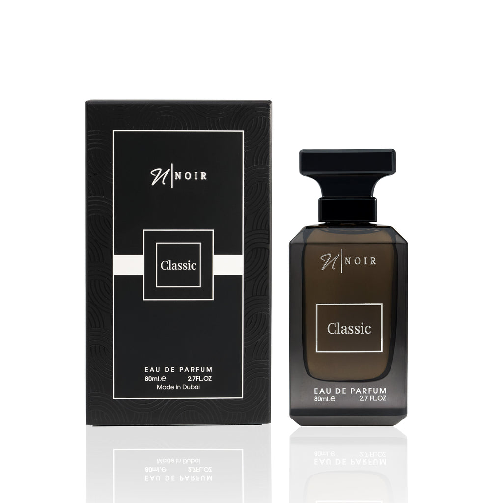 Noir Classic Eau de Parfum bottle and packaging on a white background