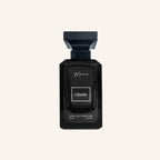 Black perfume bottle labeled 'Noir Classic' on a light gray background