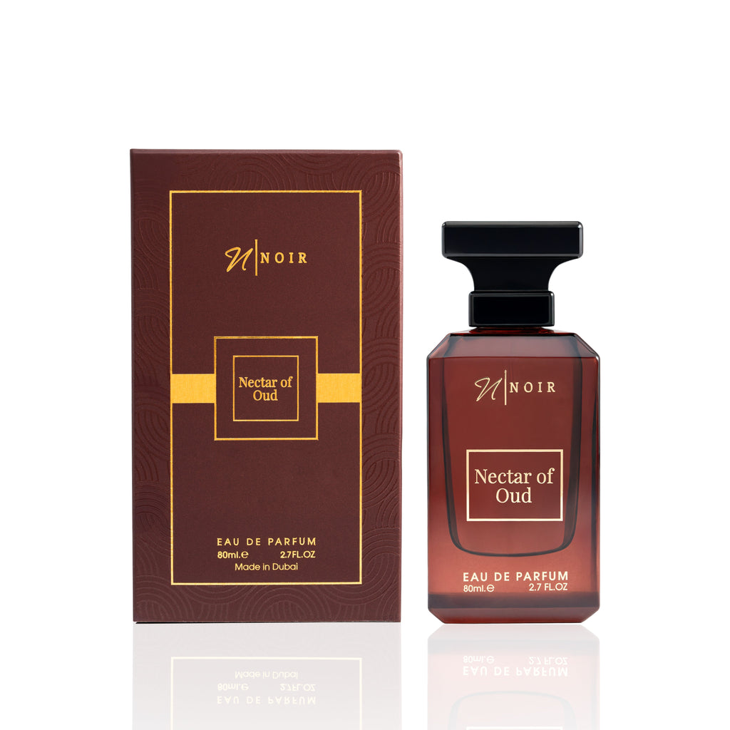 Nectar of Oud perfume bottle and packaging on a white background