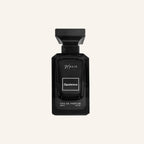 Black perfume bottle labeled 'Opulence' on a white background