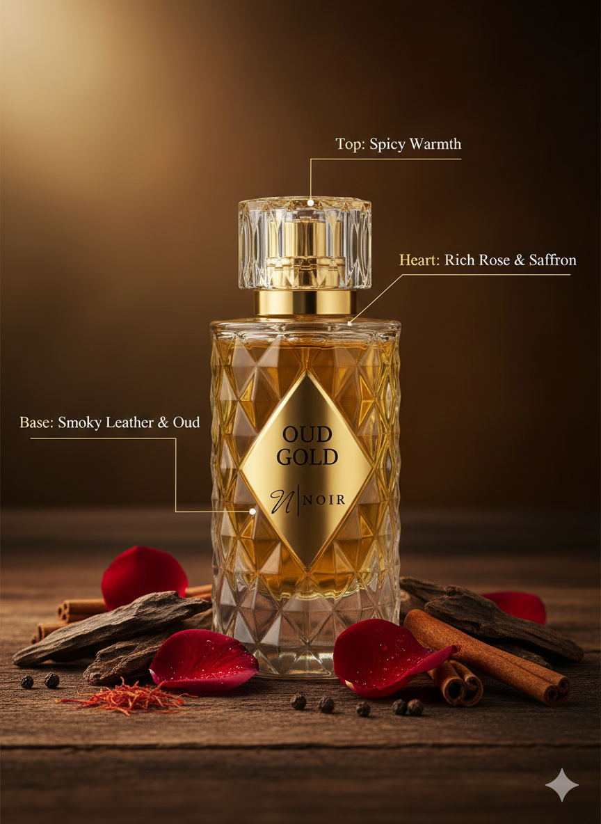 Oud Gold Eau de Parfum – Rich Oud, Saffron & Leather, Intense Long-Lasting Fragrance, 60ml