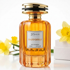 Perfume bottle labeled 'Daffodils' by 'noir' with yellow flowers on a light background