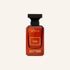 Brown perfume bottle labeled 'Oud' on a white background