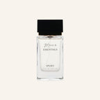 Perfume bottle labeled 'Noir Essentials Sport' on a white background